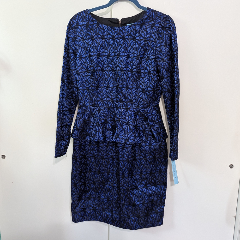 ANTONIO MELANI Blue Peplum Tiered Long Sleeve Dress